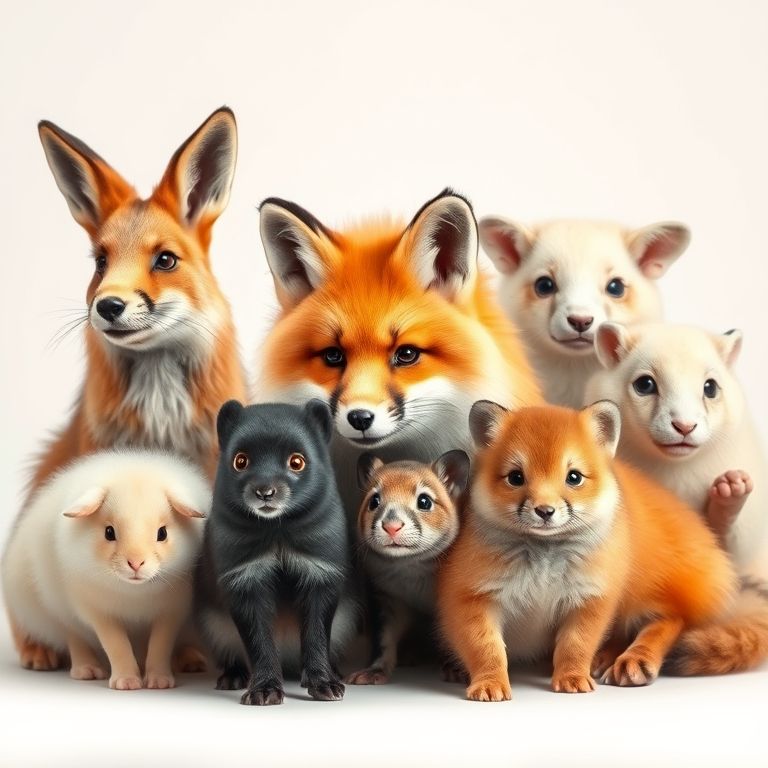 красивые пушистые заяц, лиса, норка, соболь, шиншила, рысь, овечка